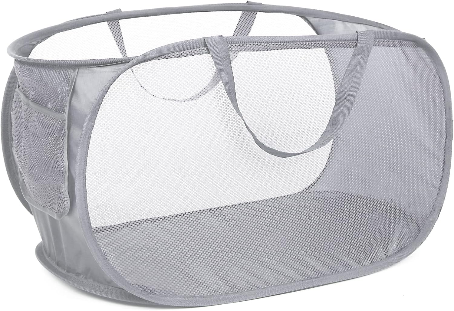 Durable Collapsible Laundry Baskets, Mesh Pop Up Laundry Hamper with Side Pocket, Foldable Clothes Storage Hamper