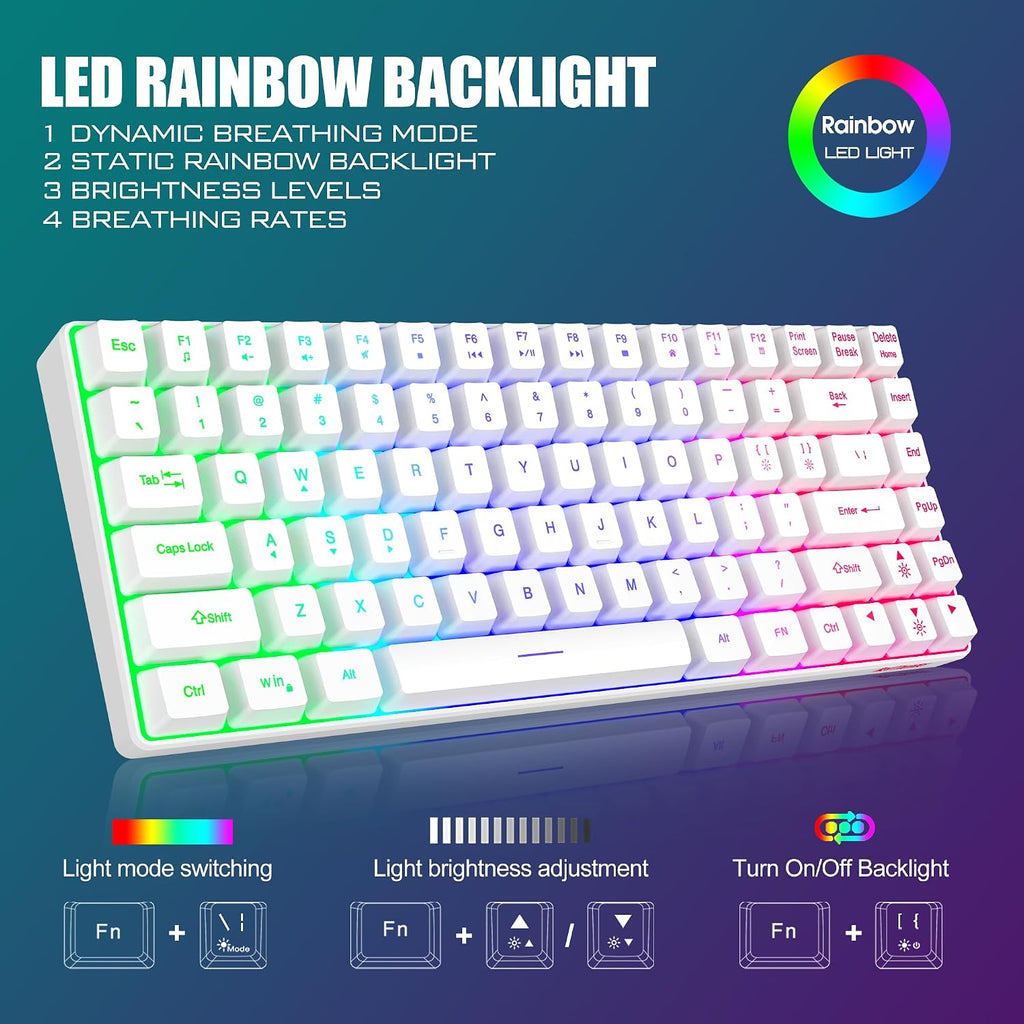 K84 Wireless Keyboard and Mouse Combo, Rainbow Backlit Rechargeable Battery, 75% Layout TKL Ultra Compact Gaming