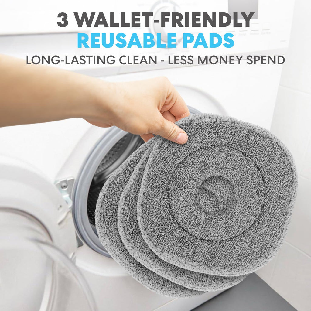 360° Square Spin Mop and Bucket System – Dual Compartment, Separate Clean & Dirty Water – 3 High-Absorbent Microfiber