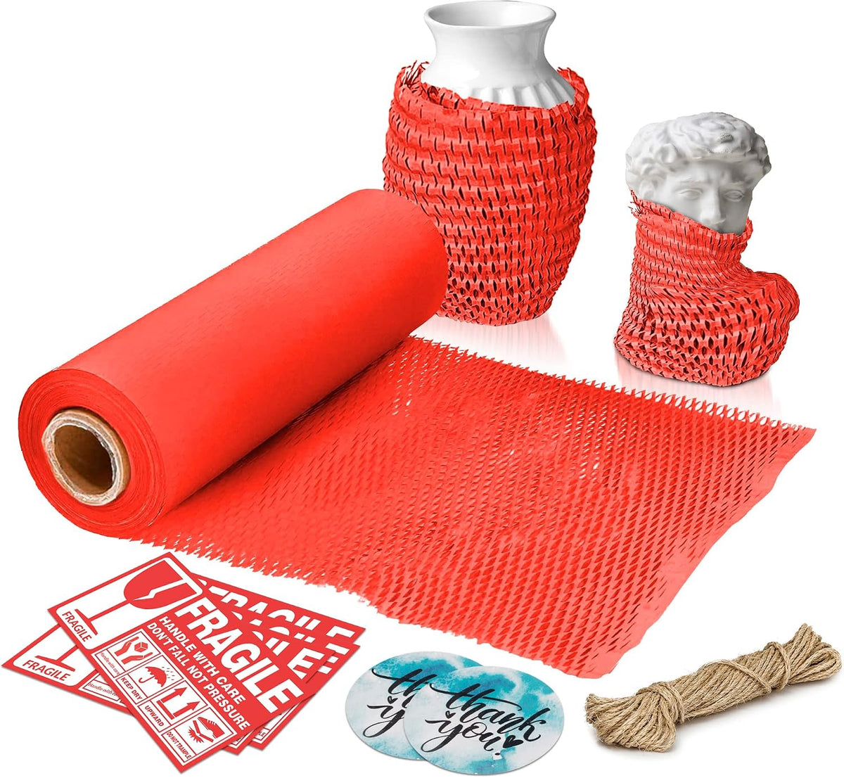 Honeycomb Packing Paper Red, 15 Inch x 100 Feet, Boutique Gift Packaging for Small Businesses, Retail Shops, and