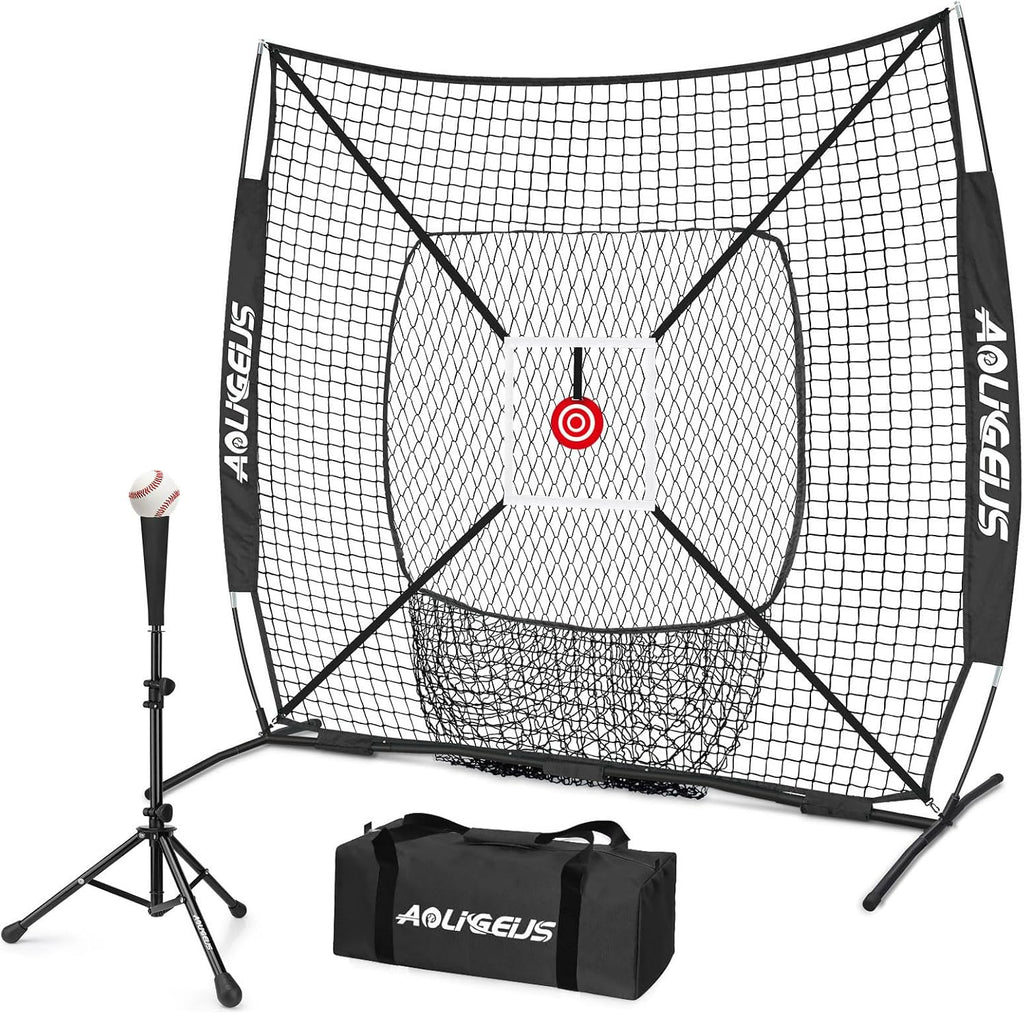 6'x6' Baseball Softball Pitching Net Practice Net,Batting Tee | Baseball Pitching Net with Batting Tee Strike Zone