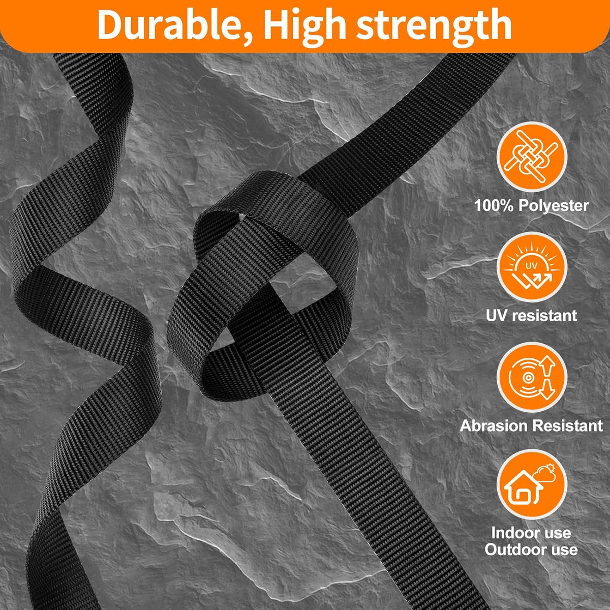 Webbing, Heavy Duty Webbing Straps, Extra Thick Strapping for Outdoor DIY Gear Repair, Black White