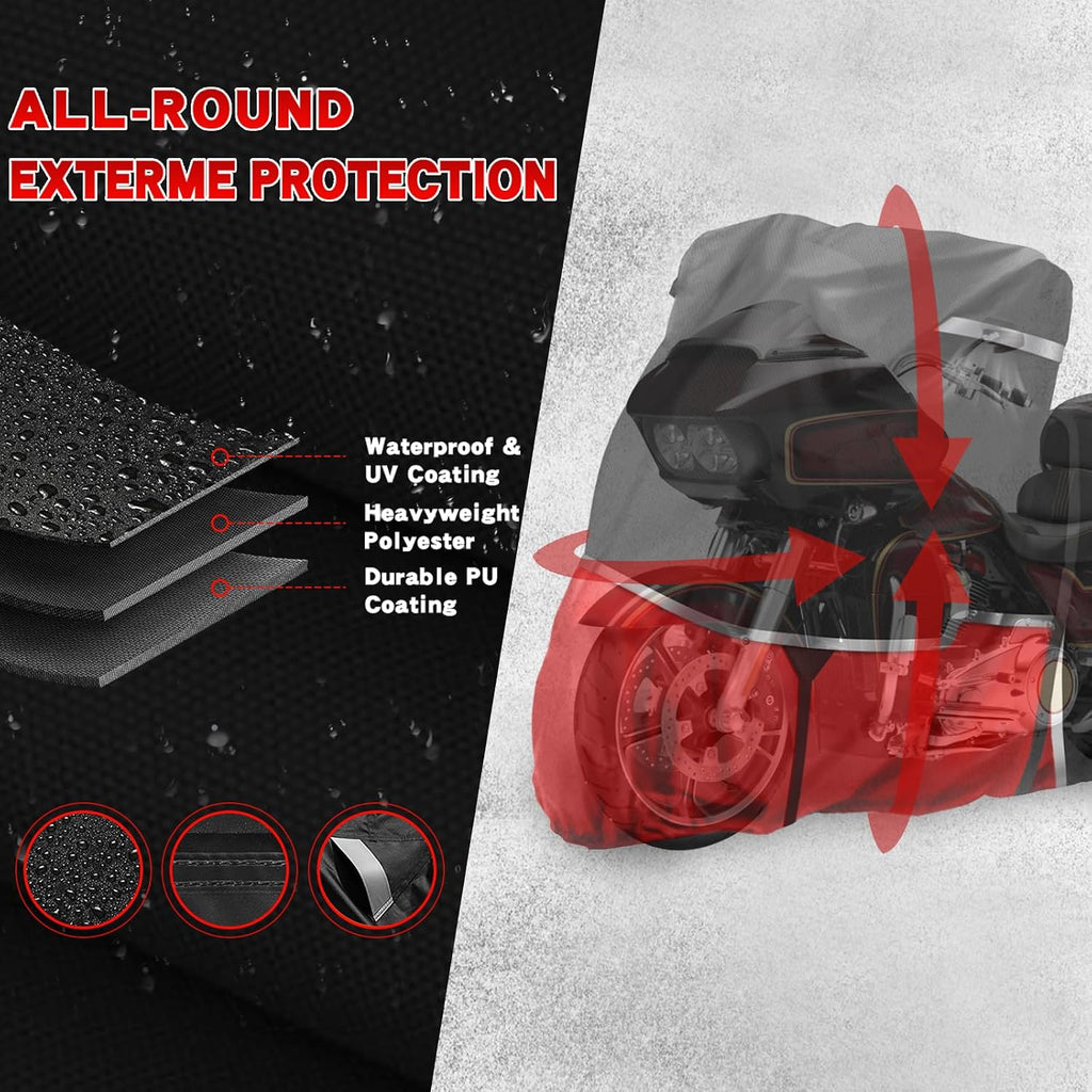 420D Waterproof Motorcycle Cover for Touring Models with Side Top Box