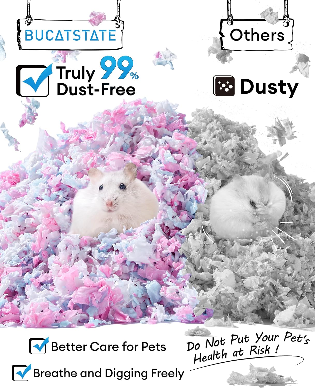 Hamster Bedding 15L, 99% Dust-Free Paper Bedding, Wildflower | Vibrant Color Paper Bedding, Compactly Packed to