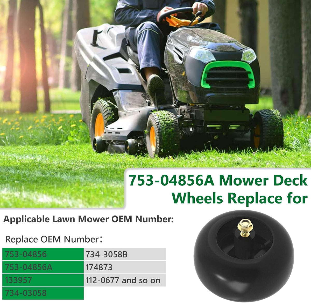 753-04856A Mower Deck Wheels for Cub Cadet Craftsman Husqvarna Lawn Mower Deck Rollers Gauge Wheel Work with 42" 46" 48" 50" 52" 54" Decks, 2 Pack Lawnmower Tractor Deck Tire