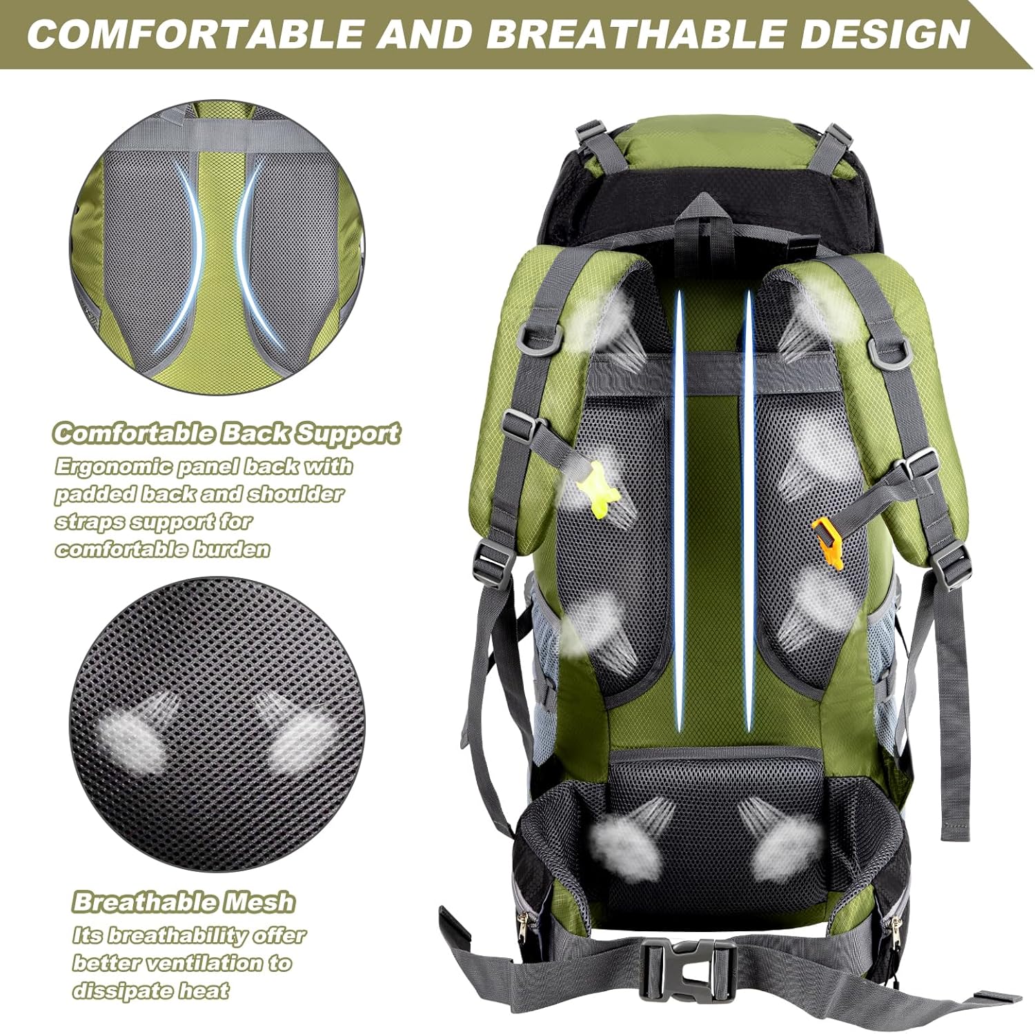 Hiking Backpacks 70L Camping Backpacking Packs for Men Women Lightweight Outdoor for Mountaineering Traveling, No