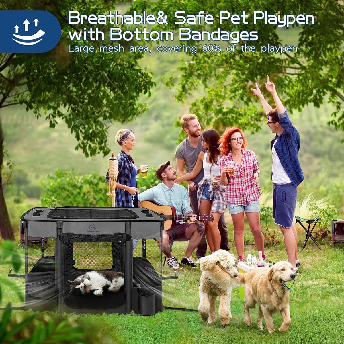 Dog Playpen,Pet Playpen,Foldable Puppy Cat Playpen,Portable Exercise Kennel Tent Crate,Water-Resistant Breathable