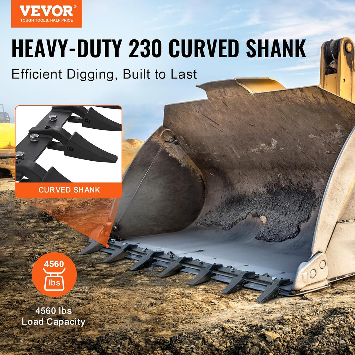 Bucket Tooth Bar, 60'', Heavy Duty Tractor Bucket 7 Teeth Bar for Loader Tractor Skidsteer, 4560 lbs Load-Bearing
