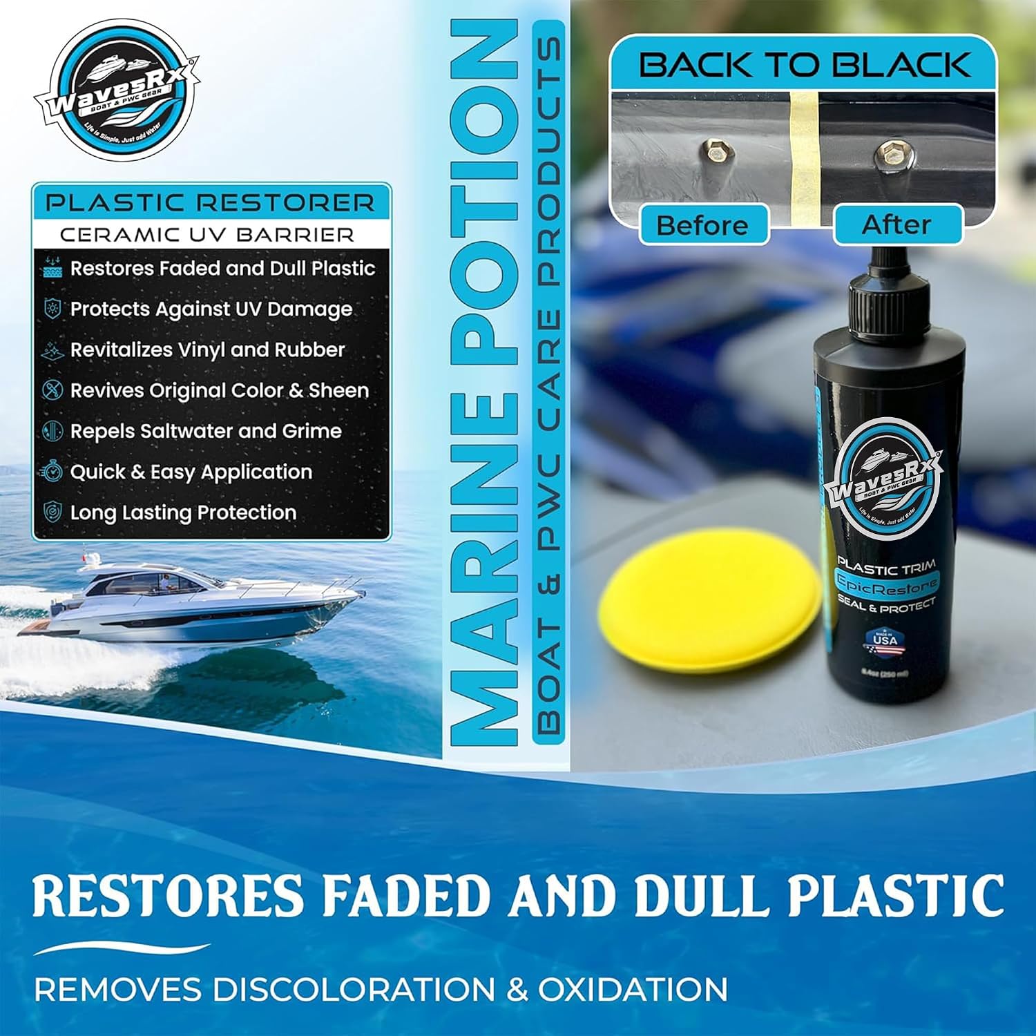 EpicRestore Marine Trim Restorer & Vinyl Protectant | Plastic Restorer for Boats & PWC | Ceramic Coating UV