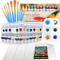 Acrylic Paint Set,Paint Set with 10 Paint Brushes12 Color 12ml Acrylic Paint,1 Palettes and 4 Pcs Canvas for