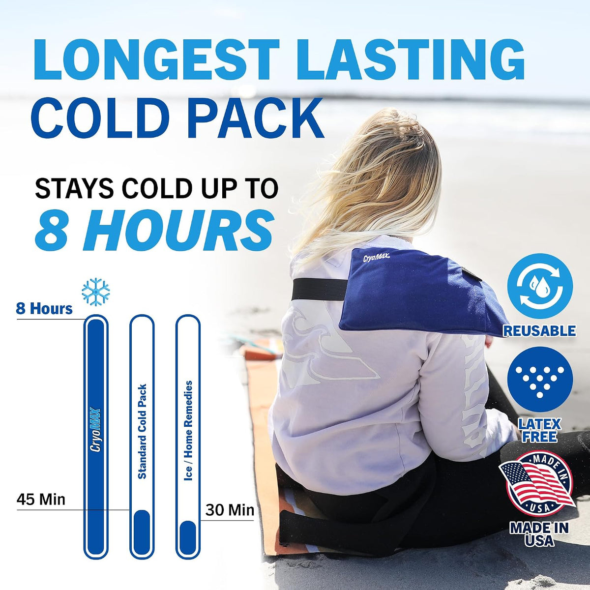 Cold Pack, 8 Hour Reusable Cold Therapy Ice Pack for Elbows, Knees, Neck + More, Medium, 6" x 12" (1 Count)