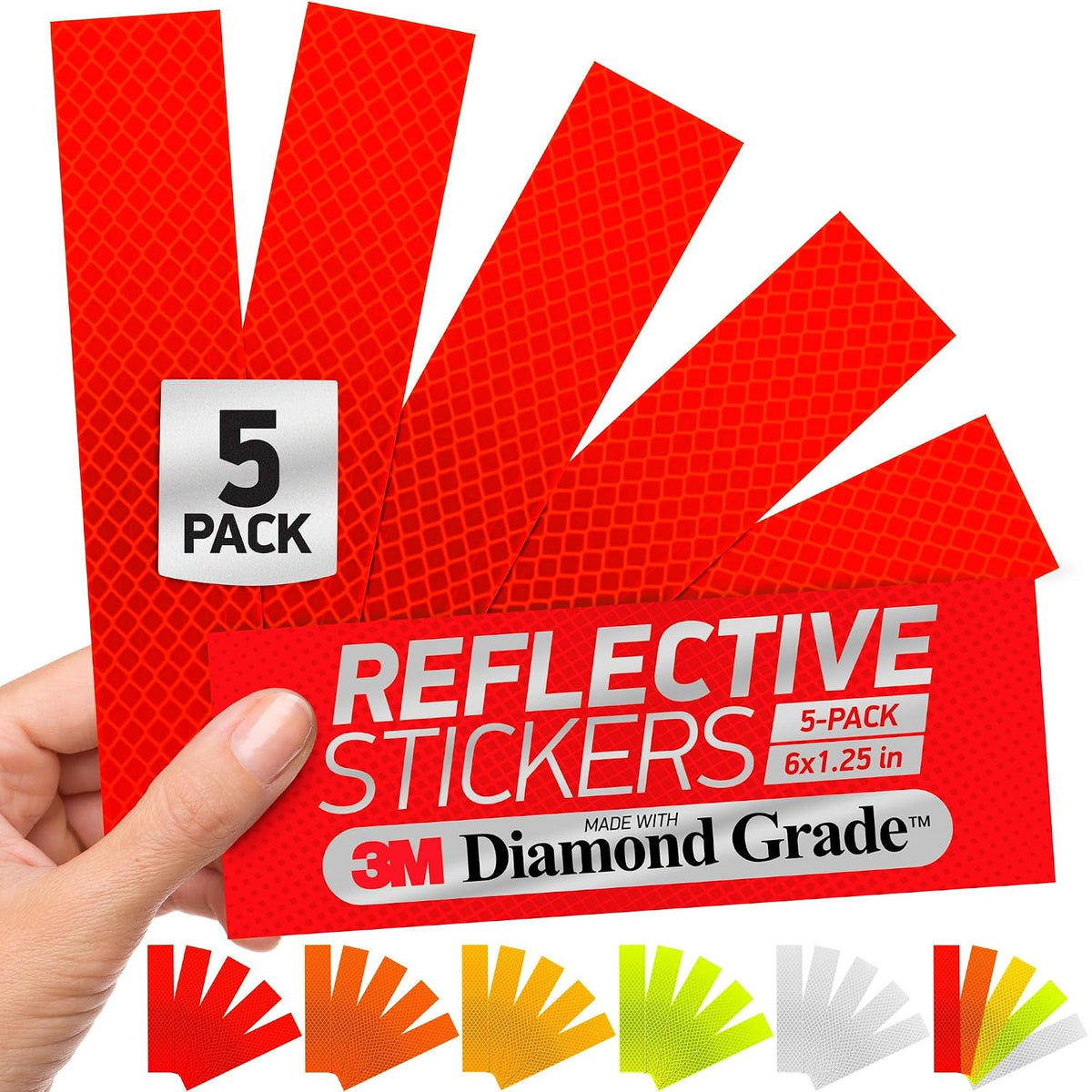 Reflective Stickers | 3M Diamond Grade | Red | 1.25″ x 6″ | 5-Pack | Reflective Safety Tape for Helmets, Cars