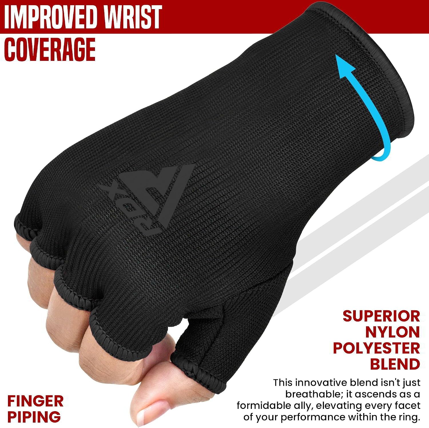 Boxing Hand Wraps Inner Gloves Men Women, Half Finger Elasticated Bandages, Under Mitts Fist Protection, Muay Thai