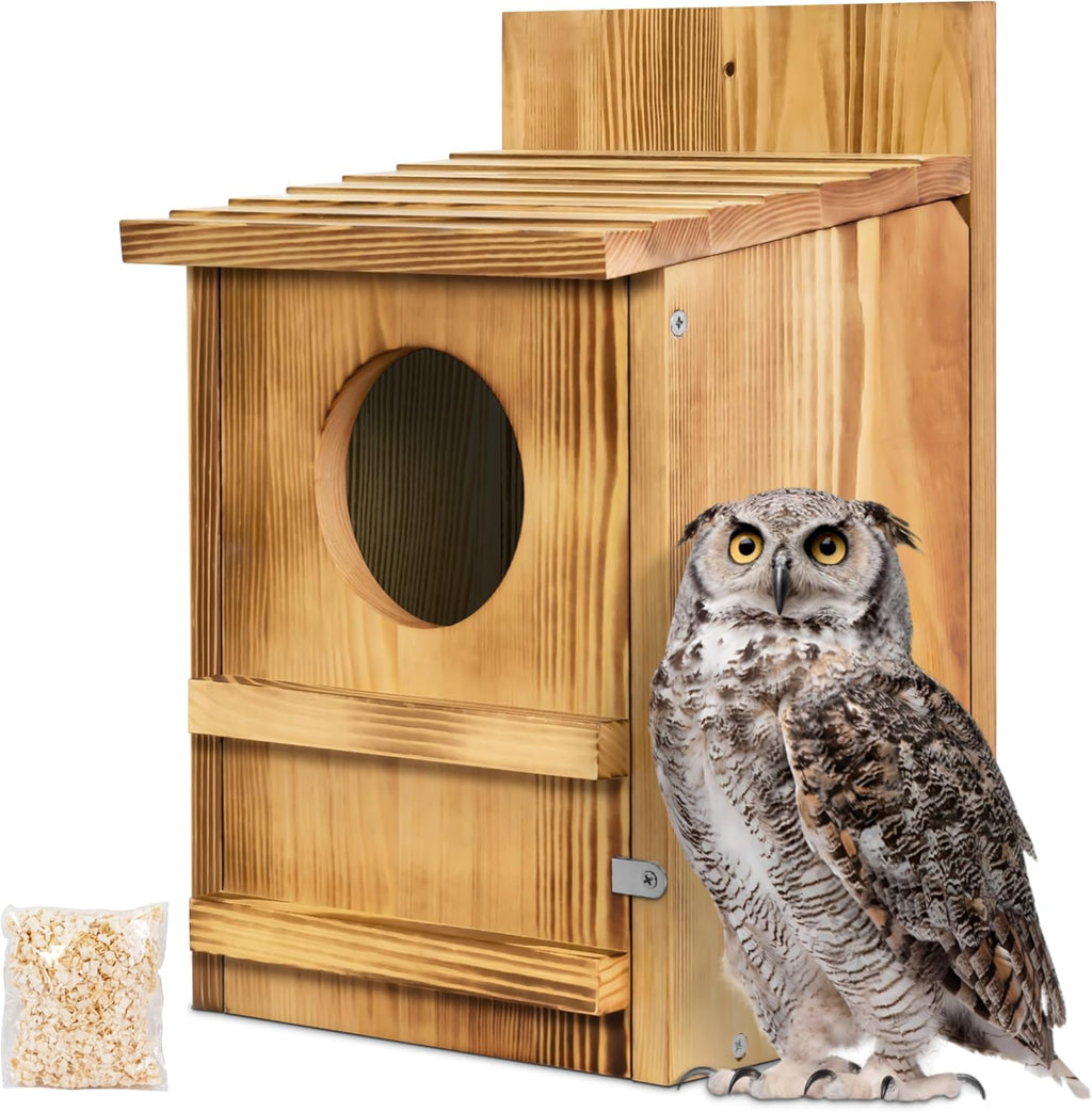 Screech Owl House, Large Wooden Circular Opening Screech Box for Outside