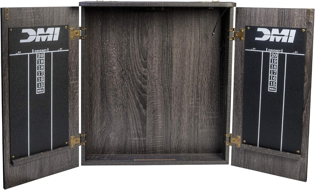 Paris Bristle Dartboard Cabinet Sets - Includes LED Lighting or Electronic Scoring Option, Rustic Grey (D4400W)
