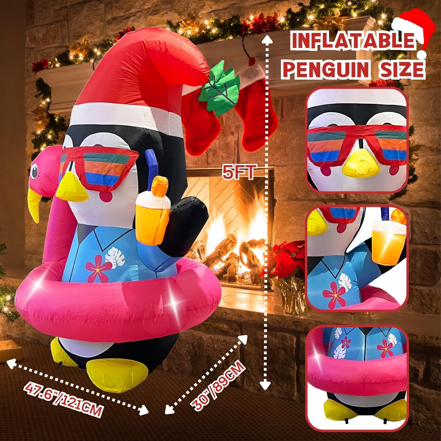 Inflatable Penguin Christmas Yard Decorations 5FT Outdoor Cute Blow up Xmas Decoration with Built-in LED Lights for
