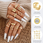Chunky Gold Stackable Rings for Women Non Tarnish, 18K Gold-Plated Statement Open Stacking Rings, Knuckle Band Ring Set