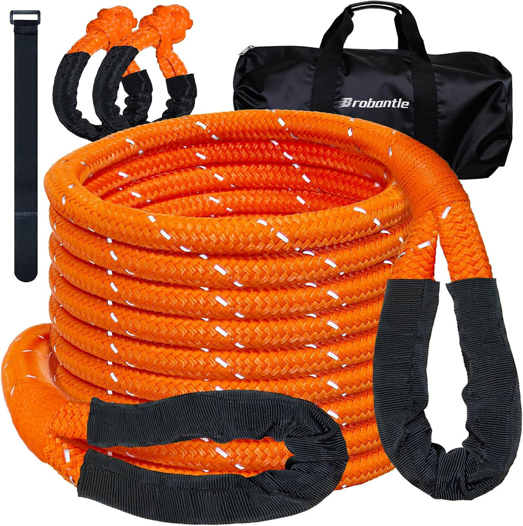 Kinetic Recovery Rope 7/8" x 30ft, 48600lbs Breaking Strength Kinetic Tow Rope,Heavy Duty Recovery Rope with 2pcs