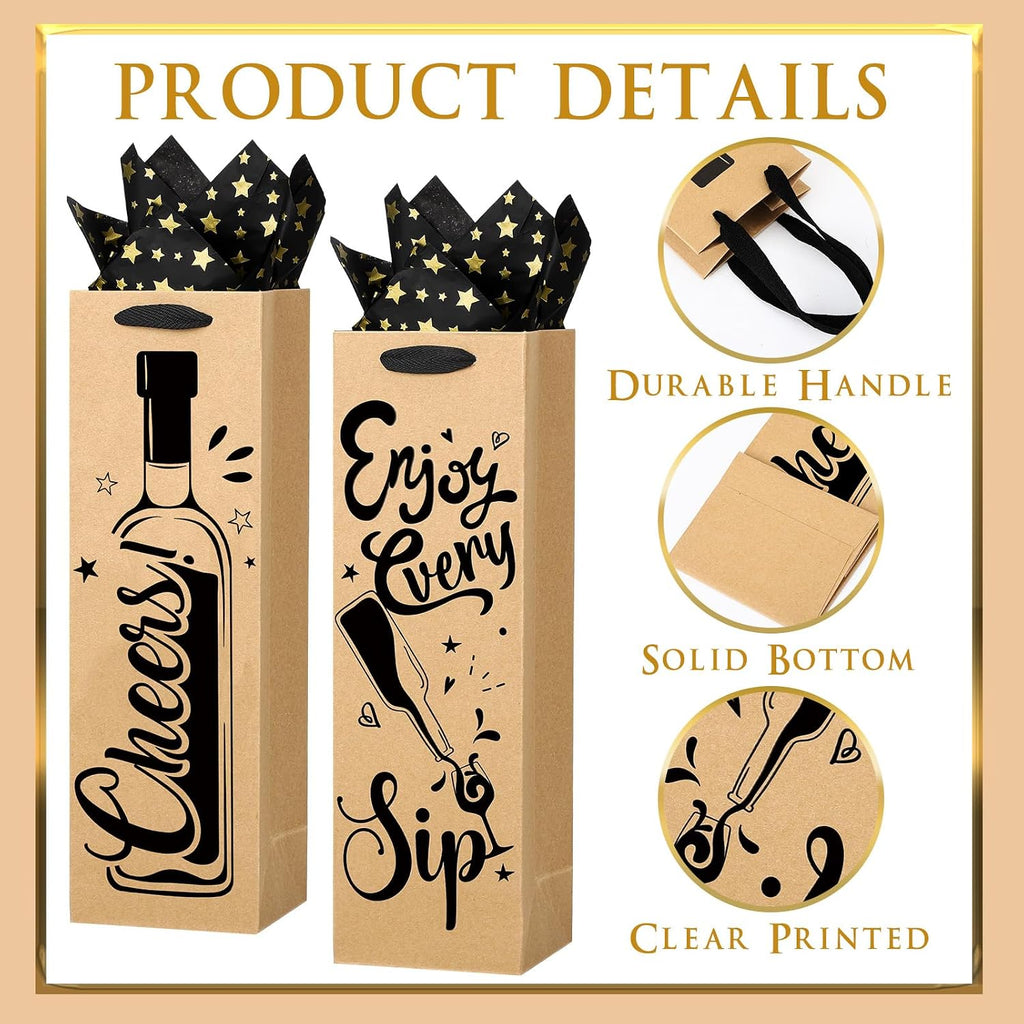20 PCS Wine Gift Bags with Handles and Tissue Paper