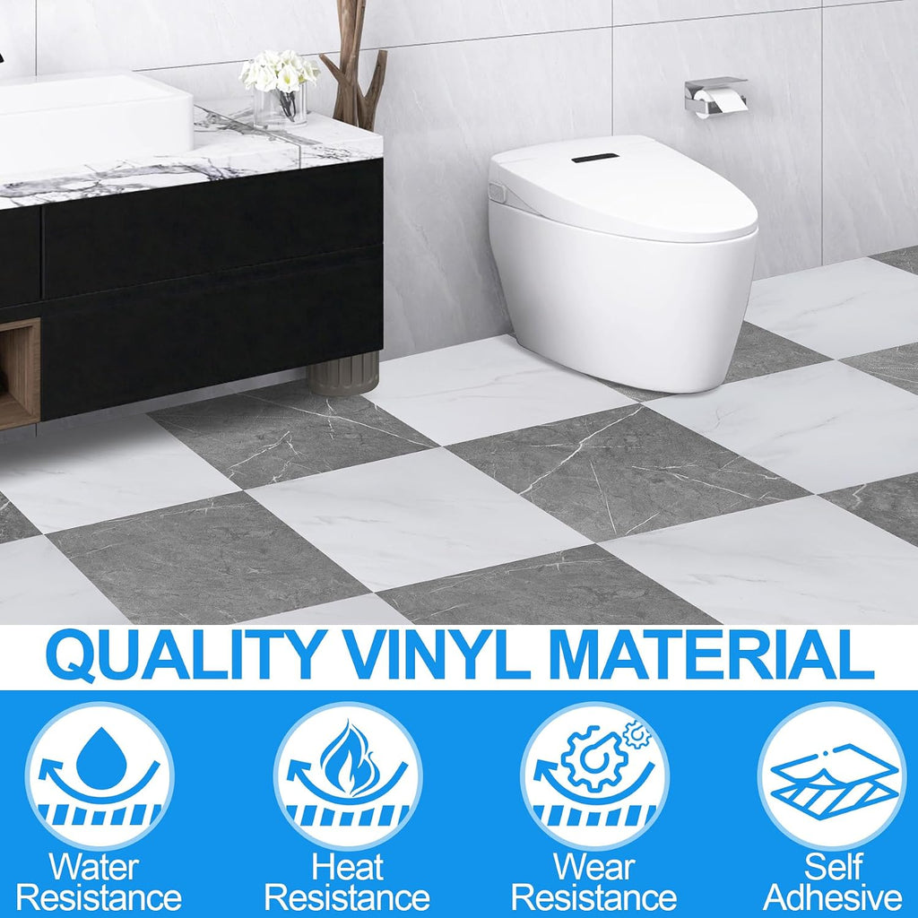 30-Pack 12x12 Inch Peel and Stick Vinyl Floor Tiles, Self Adhesive Waterproof Flooring Planks for Kitchen, Dining