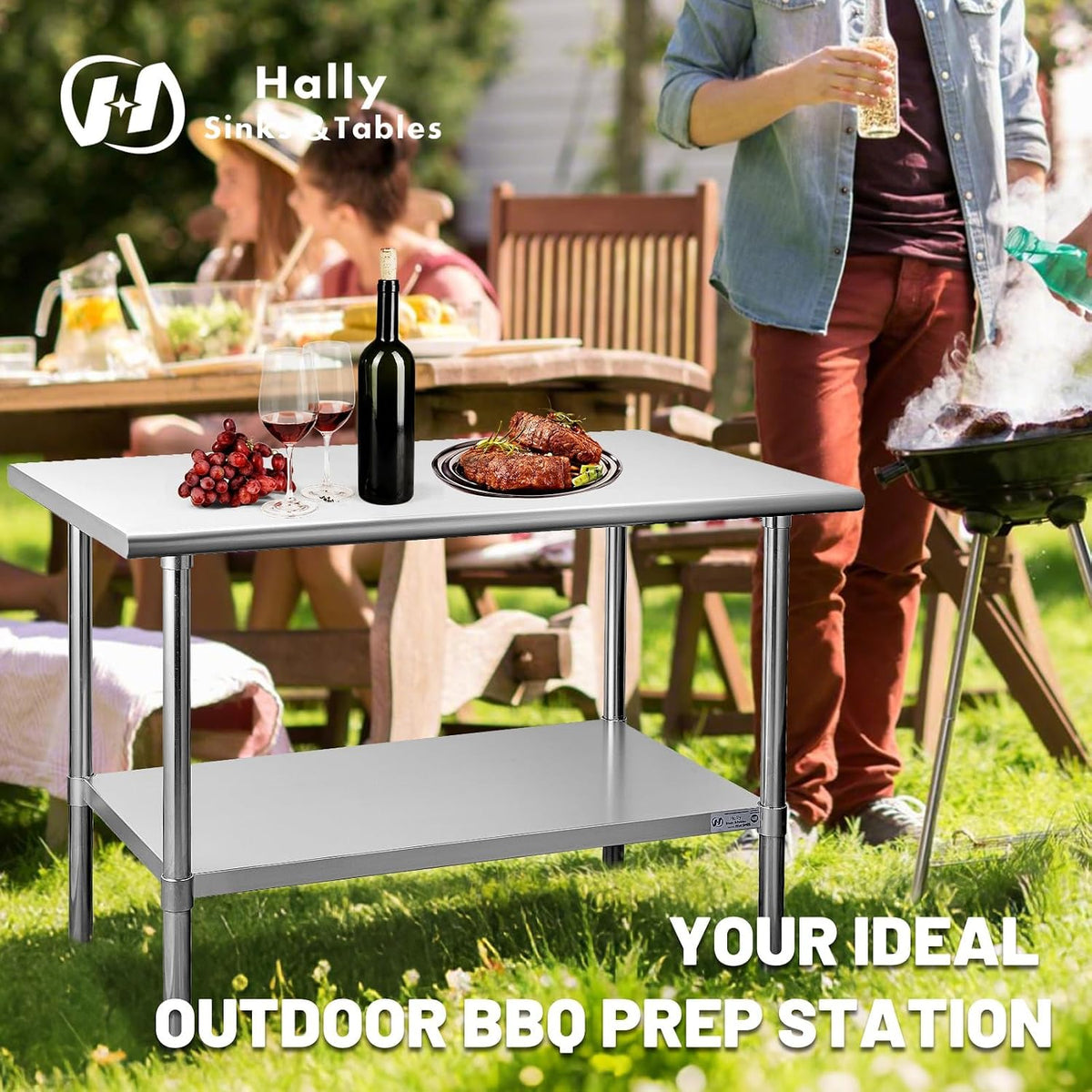 Hally Stainless Steel Table for Prep & Work 18 x 48 Inches NSF Commercial