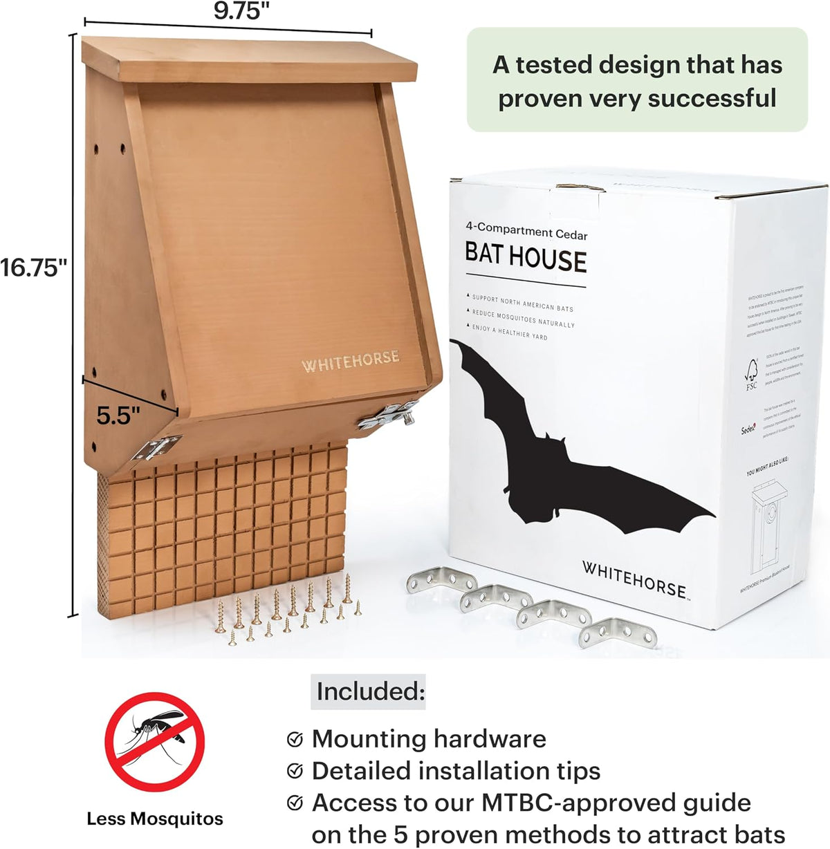4-Compartment Bat House - A Premium Cedar Bat Box that is Built to Last - Enjoy a Healthier Yard with Fewer Mosquitos