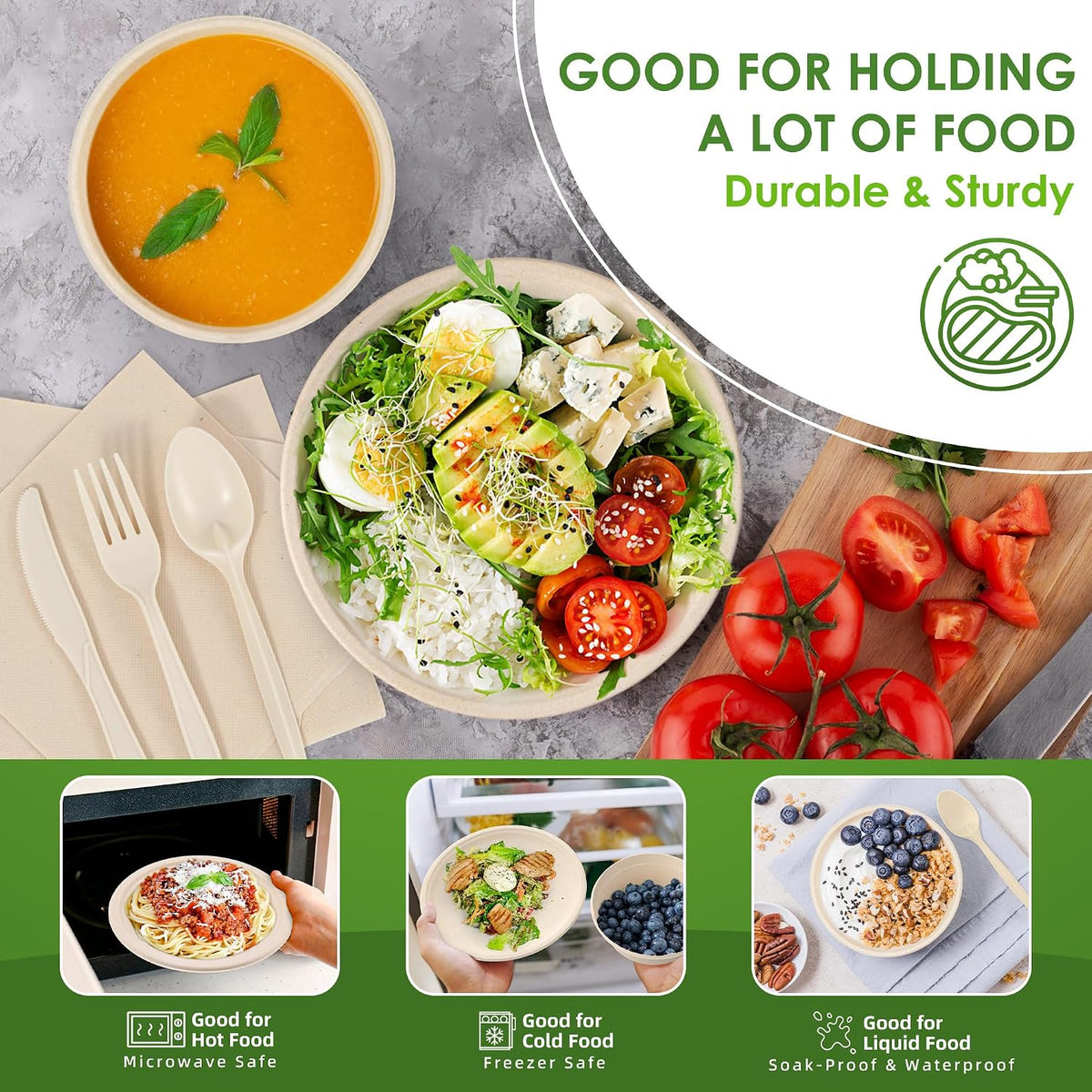 Disposable Paper Plates Set 300PCS Compostable Sugarcane Plates, Bowls