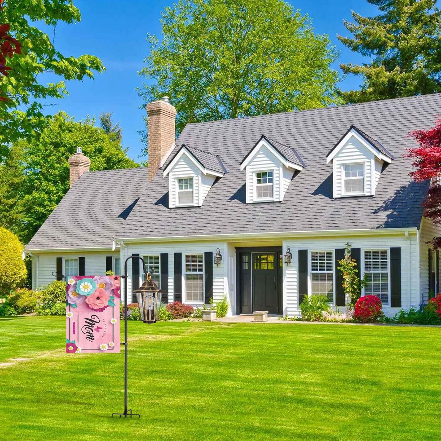 Garden Flag Stand - Upgraded Garden Flag Pole with Shepherd Hooks for 12 x 18 Flag, 45IN Yard Flag Holder Stand for