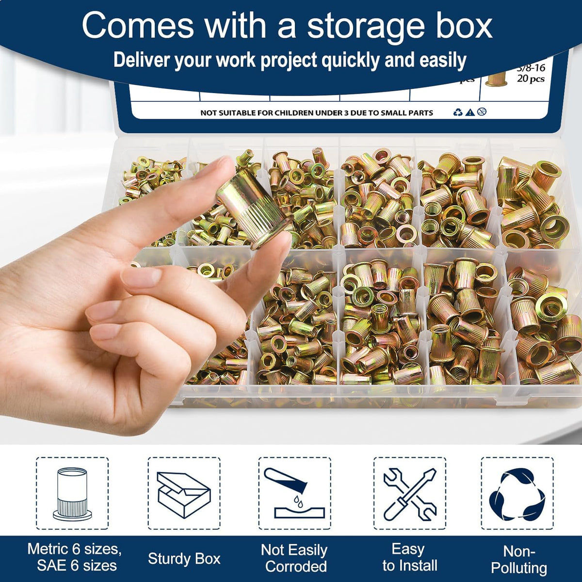 SAE & Metric Rivet Nut Assortment Kit 920 Pcs,Zinc Plated Rivnut