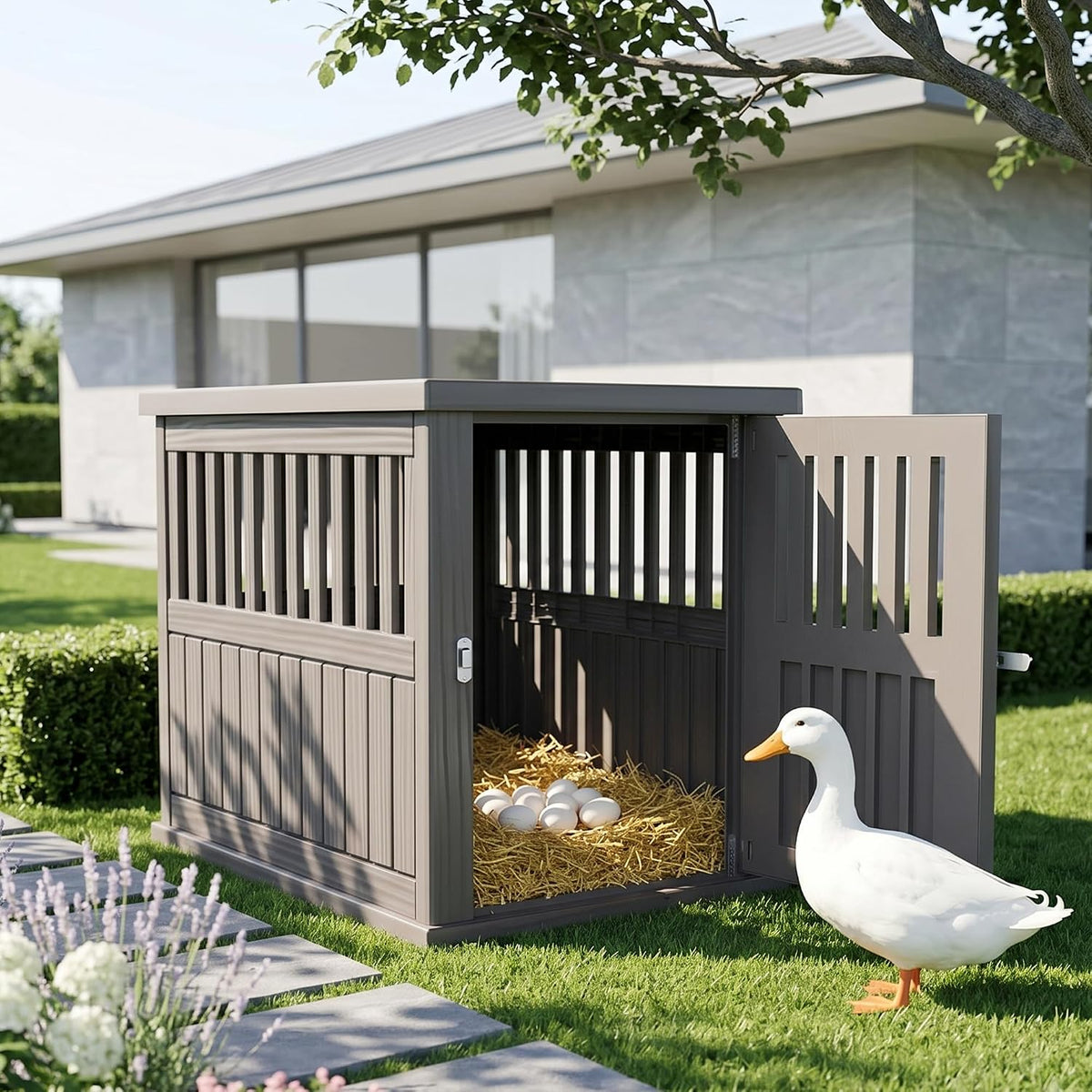 Outdoor Duck House, PP Resin Poultry Shelter, Gray