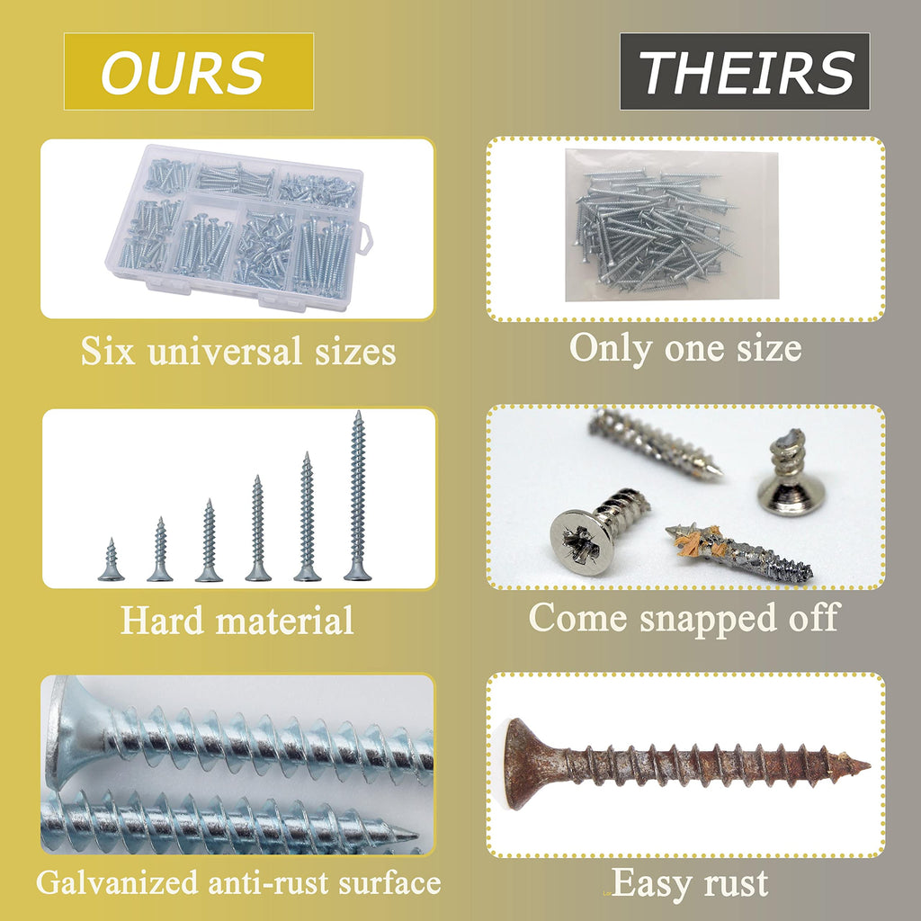 209PCS Wood Screw Assortment Kit, 6 Sizes Flat Head Phillips