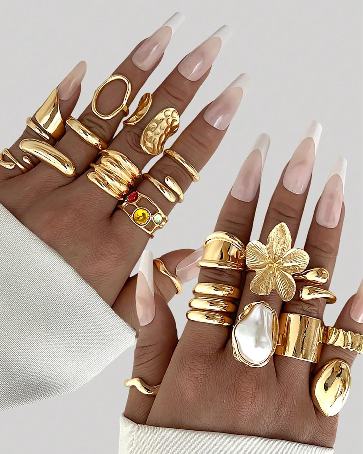 20 Pcs Gold Ring Set for Women, Chunky Statement Flower Finger Midi Rings, Big Boho Stacking Rings Pack Trendy Stuff