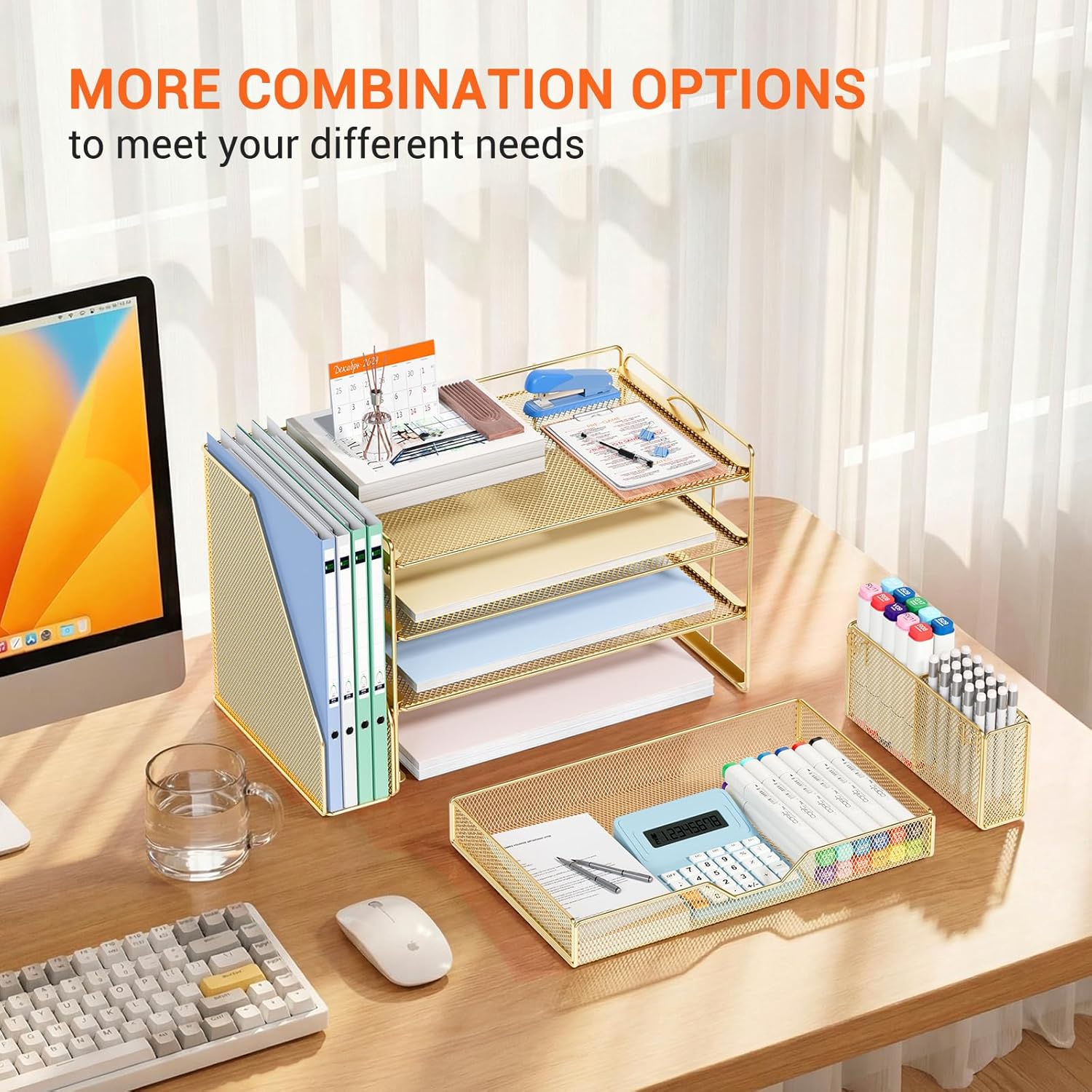 Desk Organizers and Accessories, 4-Tier Office Desk Accessories & Workspace Organizers with Drawer and Pen Holder