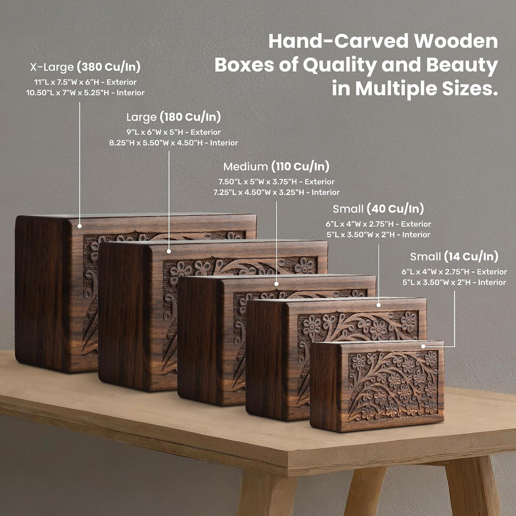 SIC Keepsake Urn for Ashes, Engraved Rosewood, 14 cu in