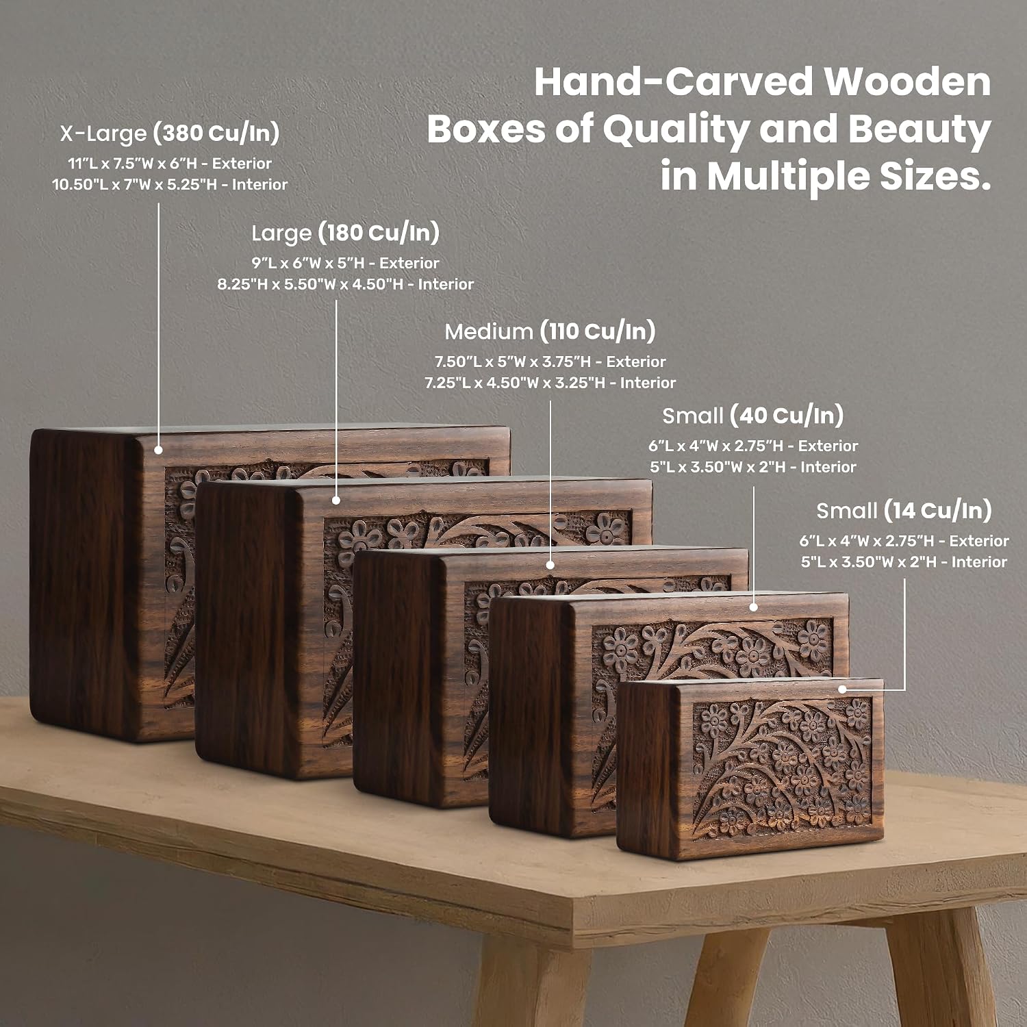 SIC Keepsake Urn for Ashes, Engraved Rosewood, 14 cu in