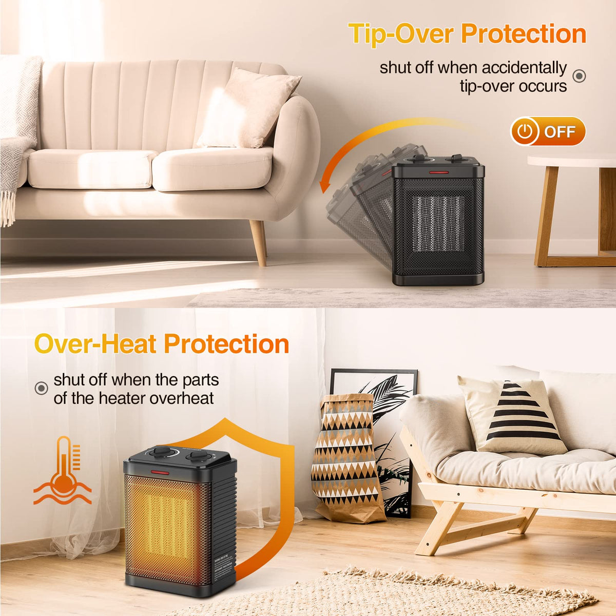 1500W Ceramic Space Heater, Fast Portable Indoor Heater, Black