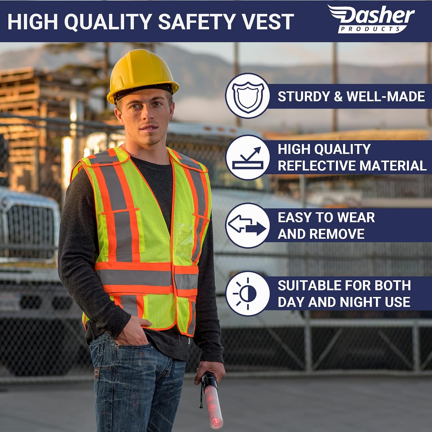 High Visibility Safety Vest – ANSI Class 2 Breakaway Vest with 5 Pockets, Yellow with Adjustable Hook and Loop