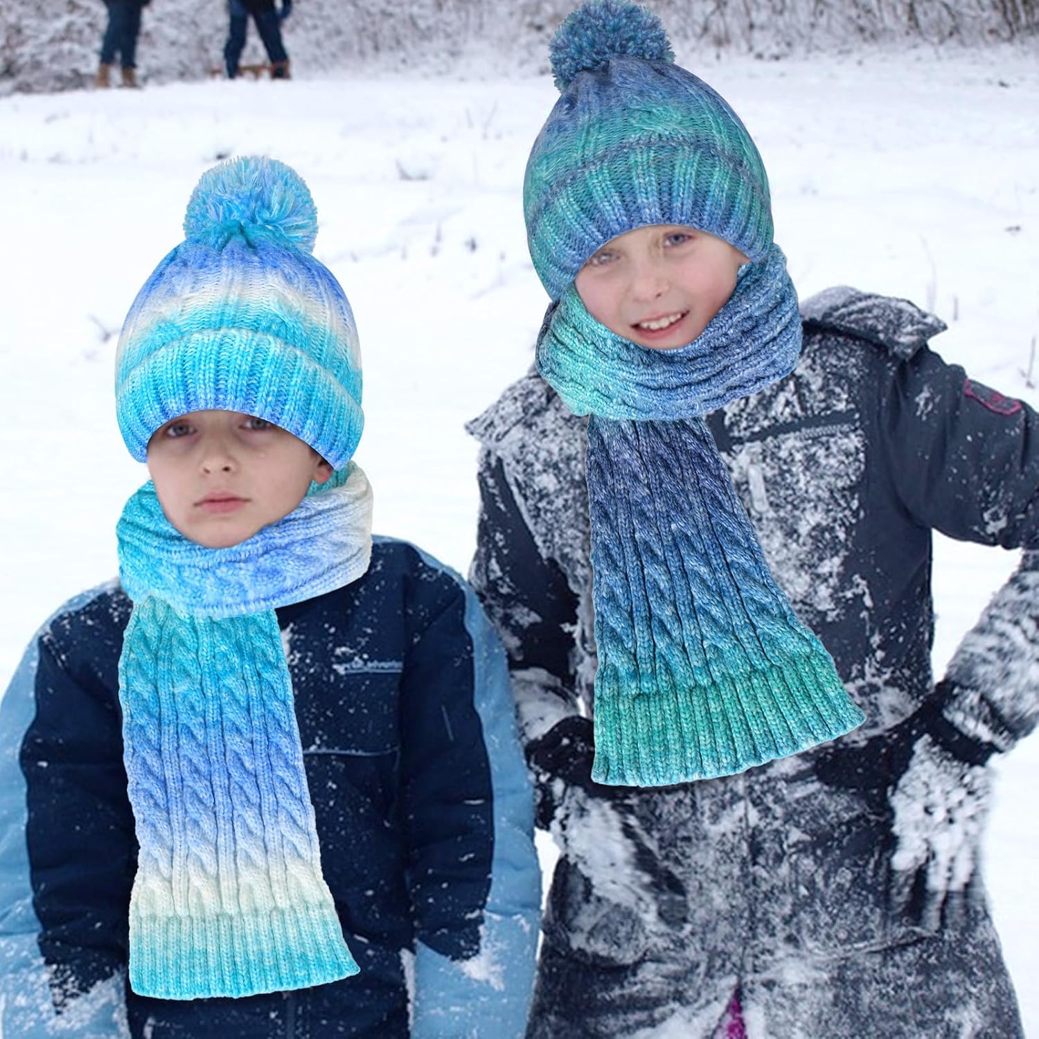Kids Winter Hat Scarf Gloves Set, Kids Beanie Hat Long Scarf Mittens with Warm Fleece Lining for Boys Girls 3-10