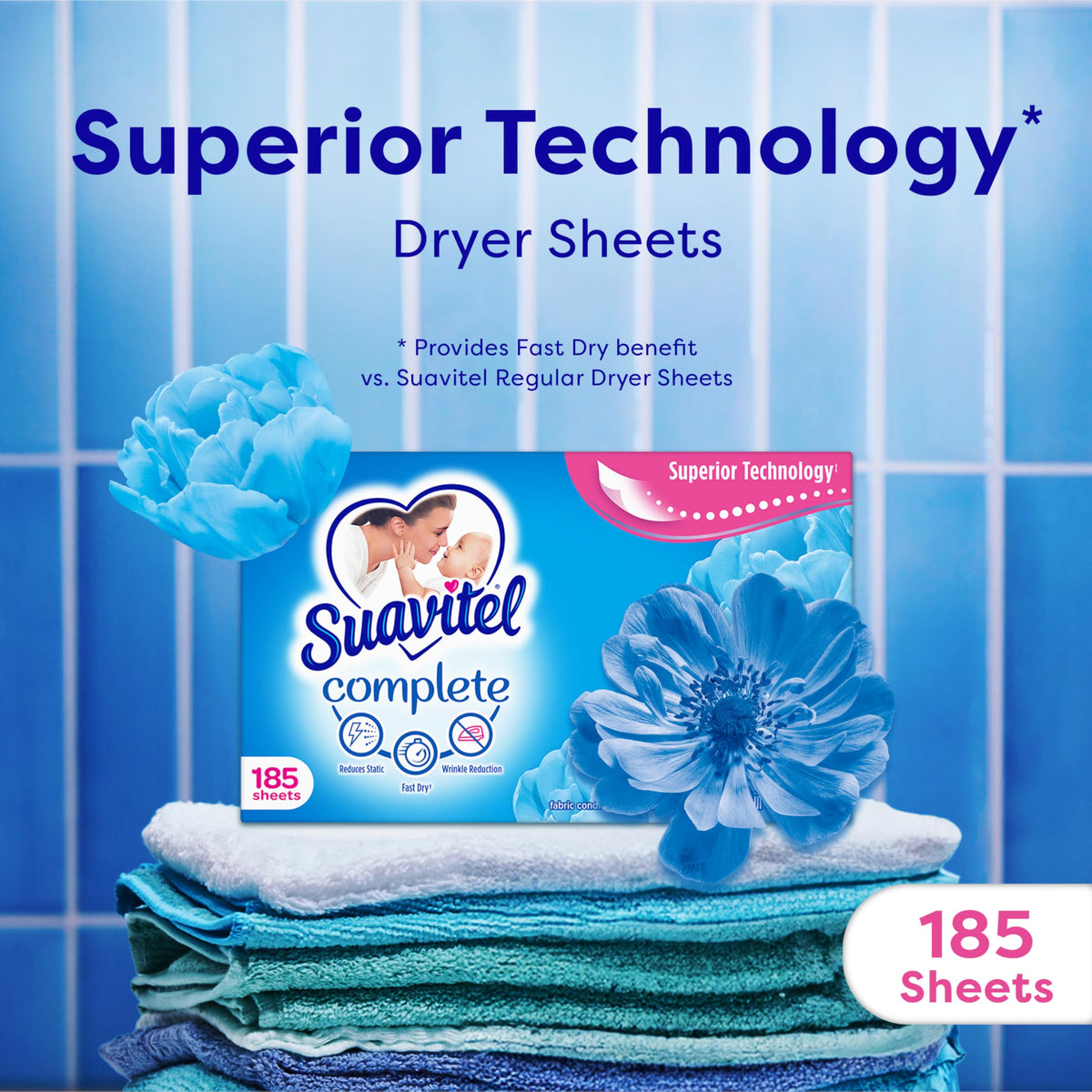 Complete Fabric Softener Dryer Sheets, Field Flowers, 185 ct, 4 pack