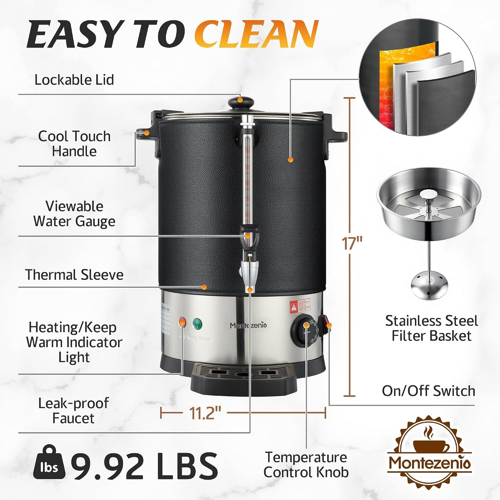 100 Cups Commercial Coffee Urn with Temp Control，Extra Large Coffee Maker