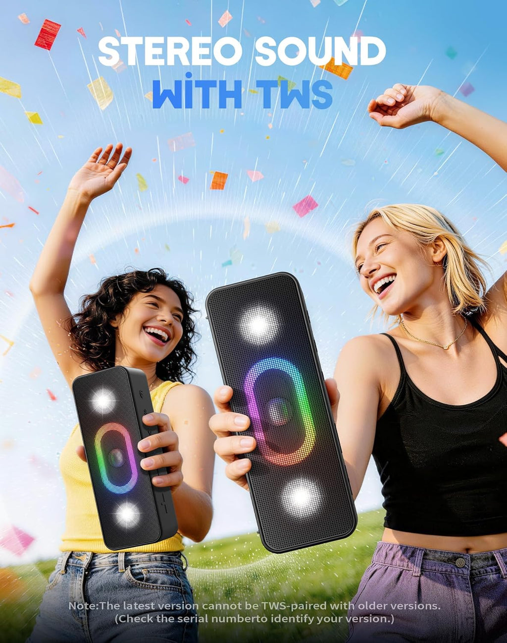 Bluetooth Speaker, Wireless Portable Outdoor Speakers, Bold Sound and Ambient Light, IPX6 Waterproof, 24H Playtime