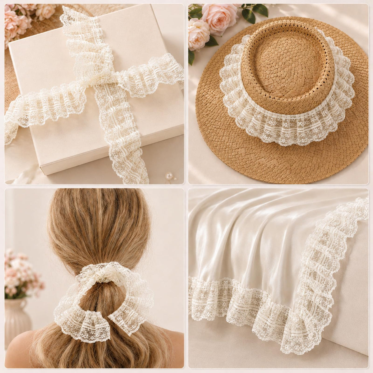 Beige Lace Ruffle Trim