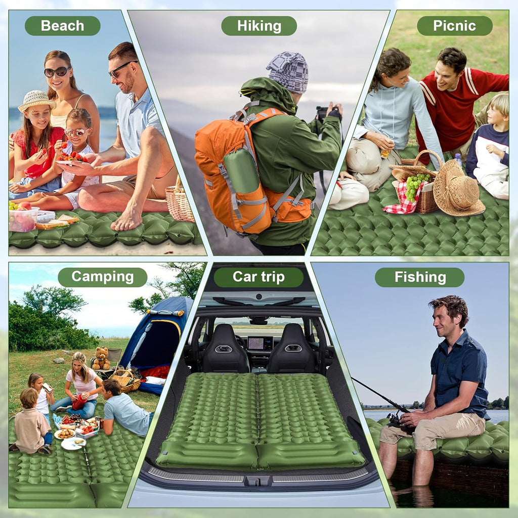 Sleeping Pad,Inflatable Camping Mattress with Pillow & Foot Pump | 40D Nylon Puncture-Proof, Quick Inflate/Deflate