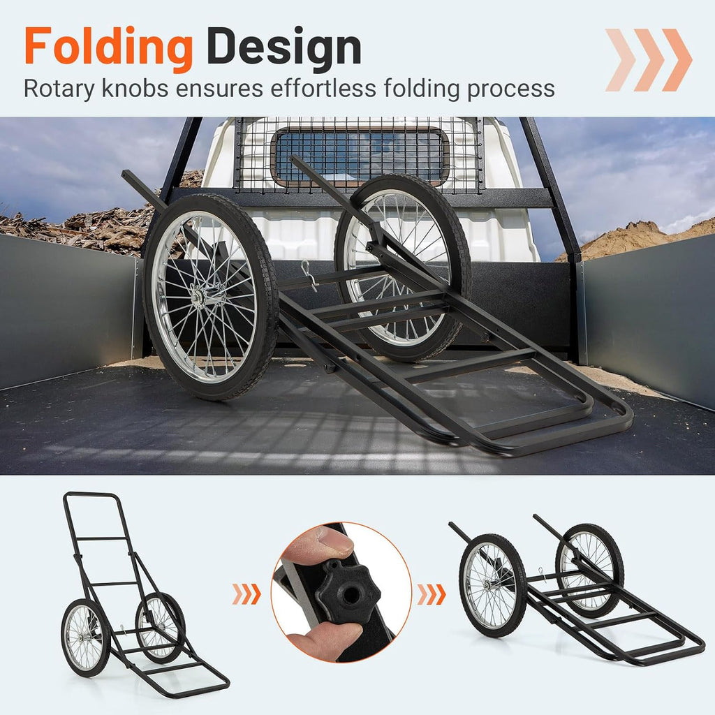 Folding Deer Cart with Polyester Liner, 550 LBS Heavy-Duty Hunting Game Hauler with 20" Rubber Wheels, Ergonomic