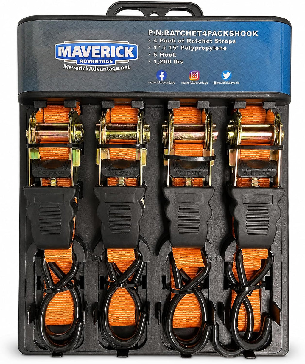 Heavy Duty Ratchet Strap, 1500 Lbs & High Strength Truck Straps (4-Pack) | Corrosion-resistant & Easy to Store