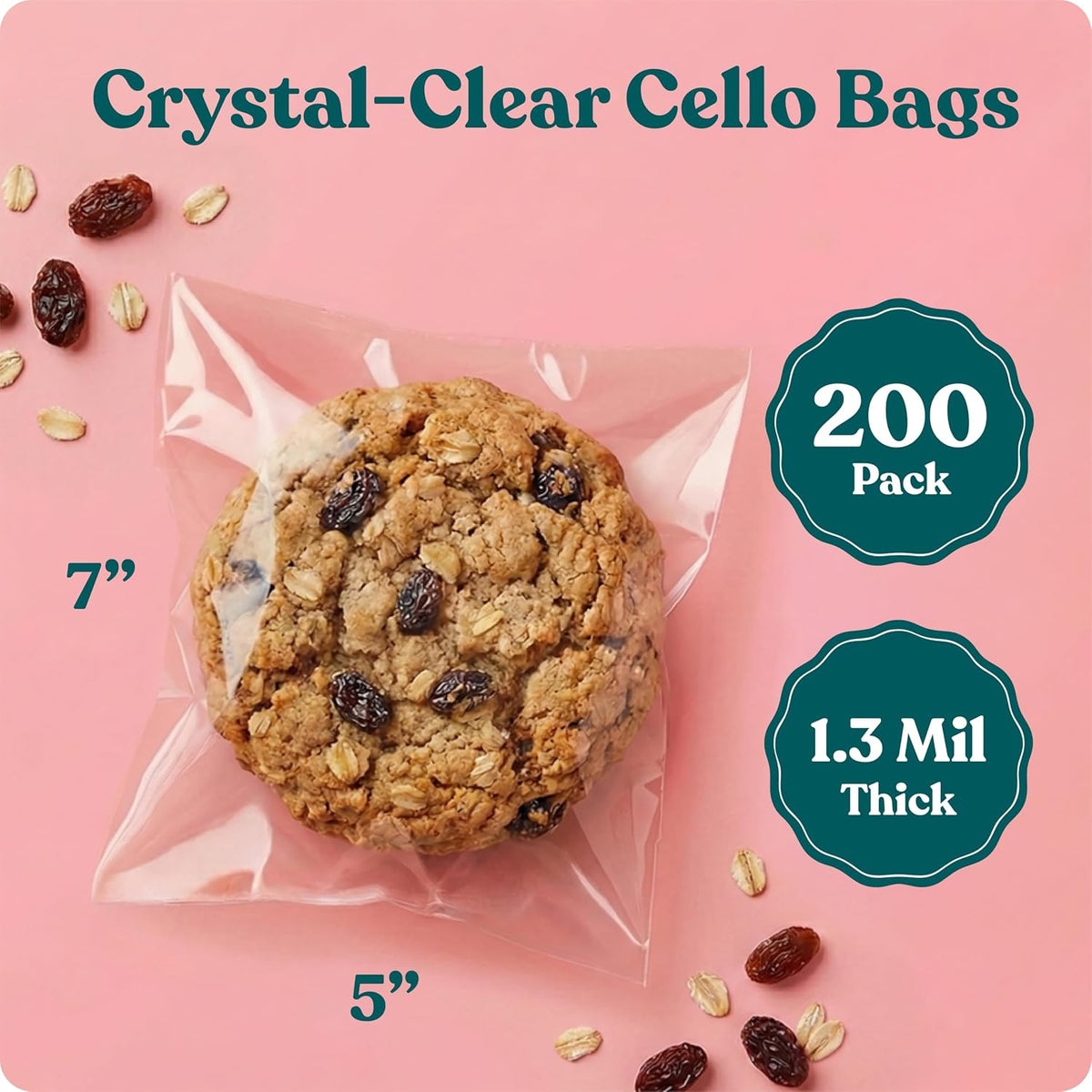 5x7 Self Sealing Cellophane Bags (200 Pack) - Clear Cookie Bags With Seal