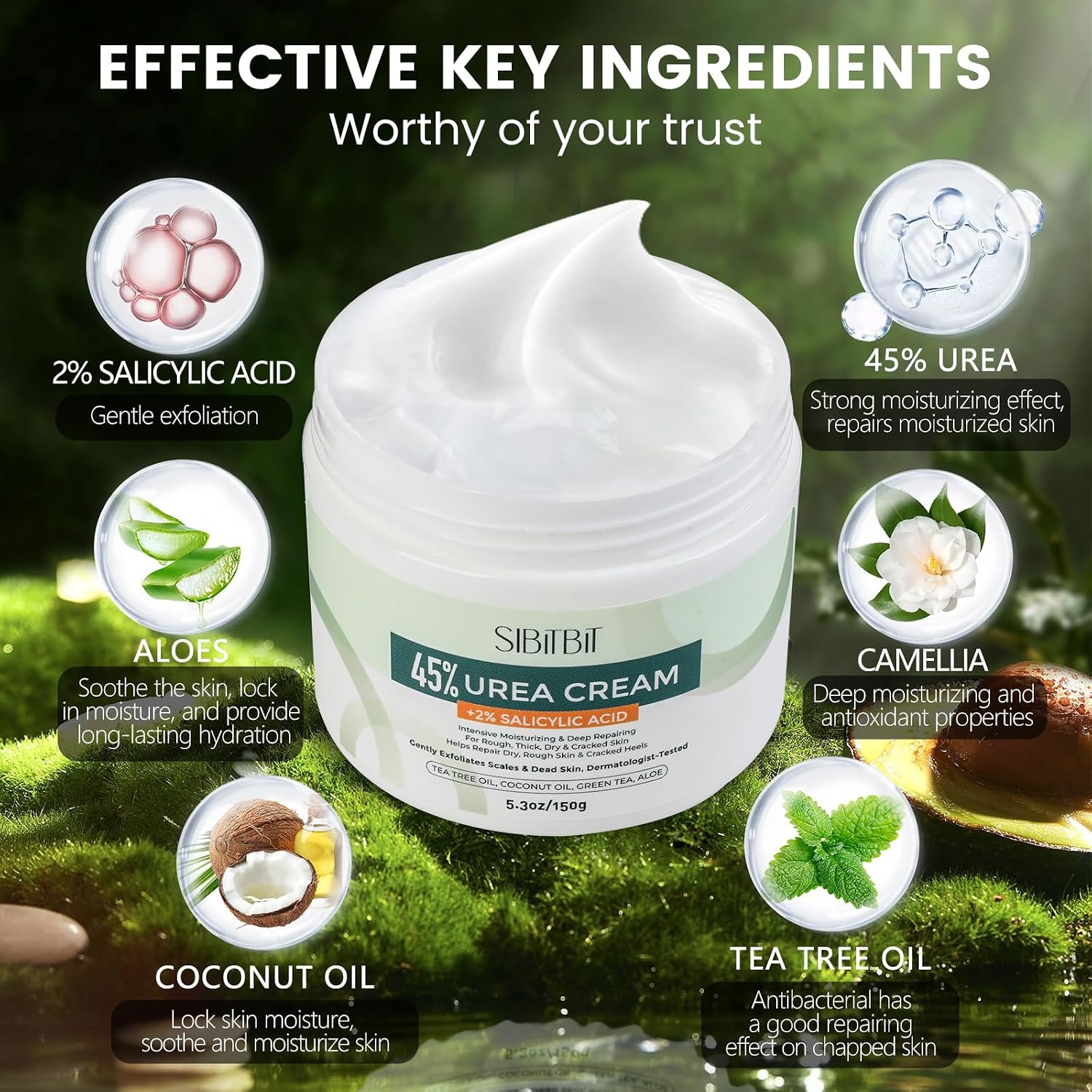 Urea Cream 45% for Feet with Maximum Strength Moisturizing, with 2% Salicylic Acid, for Dry and Cracked Heel, Foot