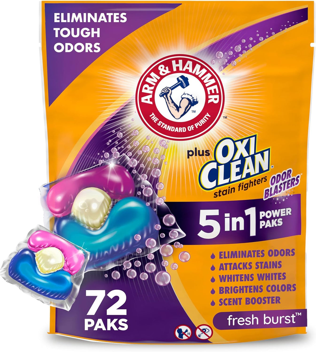 Plus OxiClean With Odor Blasters Laundry Detergent Pak, 72 Ct