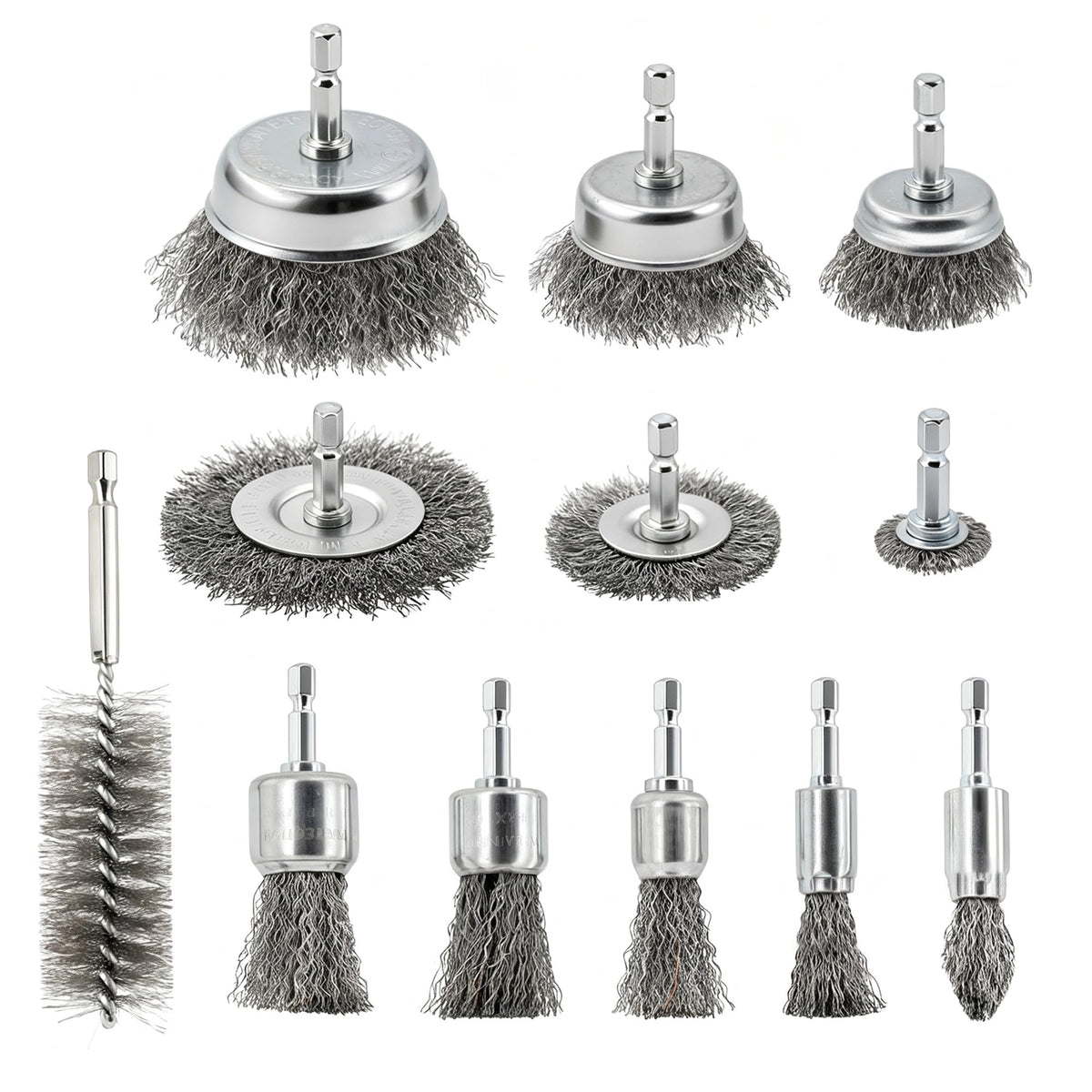 12 Pcs Wire Brush for Drill Set Abrasive Wire Wheel for 1/4" Hex Shank Wire Cup Brush for Drill for Removing Paint and Rust, Metal Carbon Steel