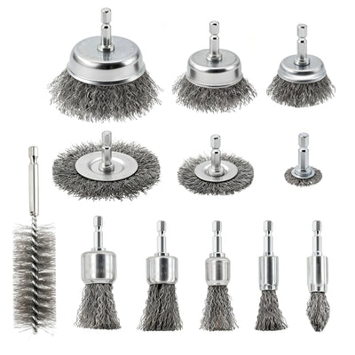 12 Pcs Wire Brush for Drill Set Abrasive Wire Wheel for 1/4" Hex Shank Wire Cup Brush for Drill for Removing Paint and Rust, Metal Carbon Steel